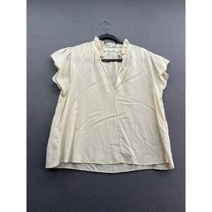 Samsoe Samsoe Blouse Womens Small Cream Karookh Ruffle Neck Boho Top Linen Blend